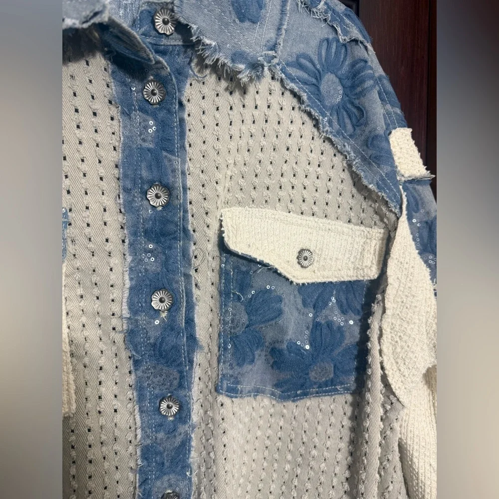 NWOT POL Textured Flower and Knit Jacket in Double Latte Multi - Picture 4 of 16